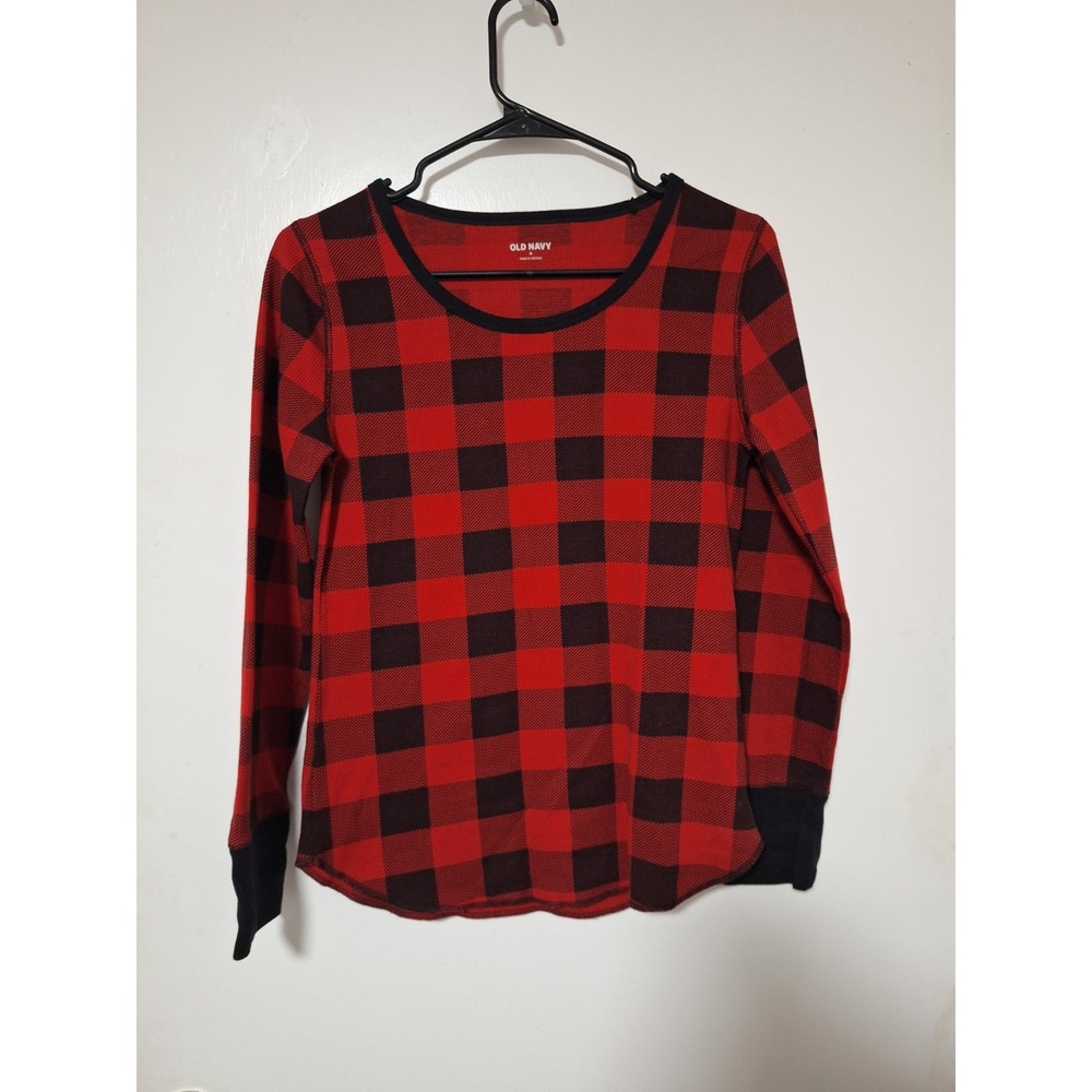 Old Navy Thermal Waffle Knit‎ Shirt Womens Medium Buffalo Plaid Red Black